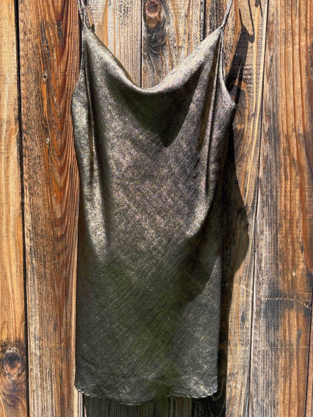 Forever 21 Olive Green Metallic Cowl Slip Dress
